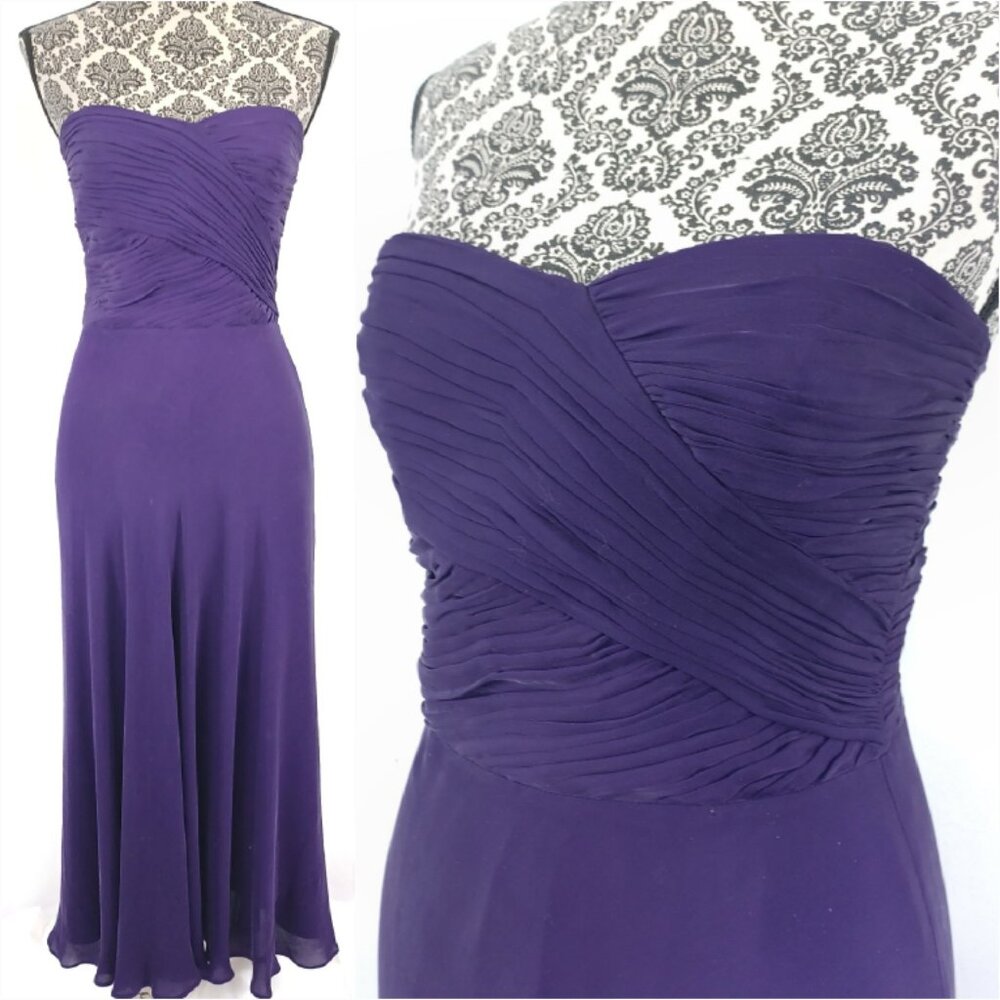LAUREN Dress Goddess Strapless Cross Ruche Front Silk Chiffon Party Maxi 4
